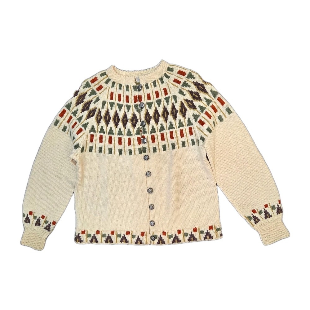 VTG Gunn Reiss Cardigan Sweater Wool Norwegian Handmade Nordic Silver Button S/M
